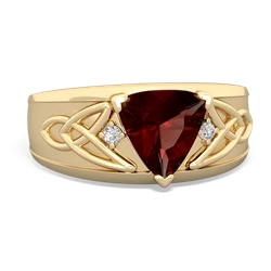 Garnet Celtic Trinity Knot Men's 14K Yellow Gold ring R0440