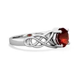 Garnet Checkerboard Cushion Celtic Knot 14K White Gold ring R5000