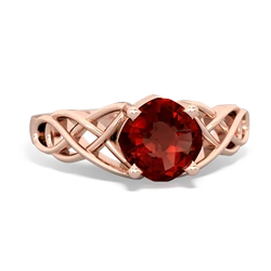 Garnet Checkerboard Cushion Celtic Knot 14K Rose Gold ring R5000