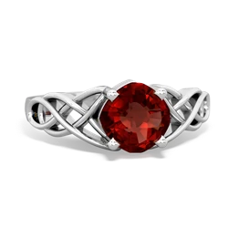 Garnet Checkerboard Cushion Celtic Knot 14K White Gold ring R5000