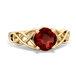 Garnet Checkerboard Cushion Celtic Knot 14K Yellow Gold ring R5000