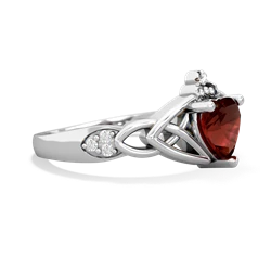 Thumbnail for Garnet Claddagh Trinity Knot 14K White Gold ring R5001 - side view