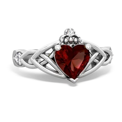 Thumbnail for Garnet Claddagh Trinity Knot 14K White Gold ring R5001 - top view