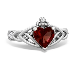 Garnet Claddagh Celtic Knot Diamond 14K White Gold ring R5001
