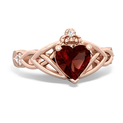 Garnet Claddagh Celtic Knot Diamond 14K Rose Gold ring R5001