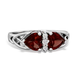 Garnet Celtic Knot Double Heart 14K White Gold ring R5040