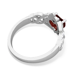 Thumbnail for Garnet Claddagh Celtic Knot 14K White Gold ring R2367 - top view
