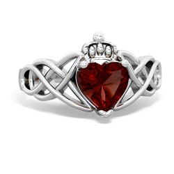 Thumbnail for Garnet Claddagh Celtic Knot 14K White Gold ring R2367 - front view