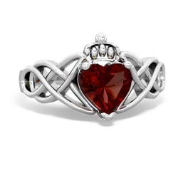 Garnet Claddagh Celtic Knot 14K White Gold ring R2367