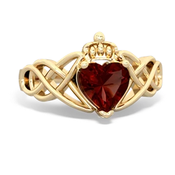 Garnet Claddagh Celtic Knot 14K Yellow Gold ring R2367