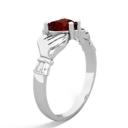 Garnet Claddagh Diamond Crown 14K White Gold ring R2372