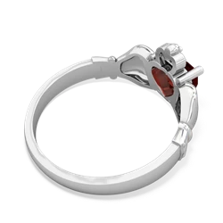 Garnet Claddagh Diamond Crown 14K White Gold ring R2372