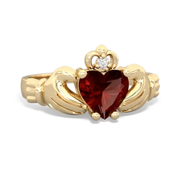 Garnet Claddagh Diamond Crown 14K Yellow Gold ring R2372