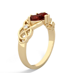 Garnet 'One Heart' Celtic Knot Claddagh 14K Yellow Gold ring R5322