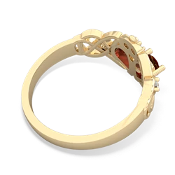 Garnet 'One Heart' Celtic Knot Claddagh 14K Yellow Gold ring R5322