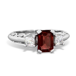 Garnet Art Deco Diamond 7X5 Emerald-Cut Engagement 14K White Gold ring R20017EM