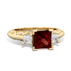 Garnet Art Deco Diamond Engagement 6Mm Princess 14K Yellow Gold ring R2001