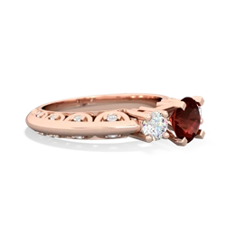 Garnet Art Deco Diamond 6Mm Round Engagment 14K Rose Gold ring R2003