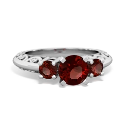 Garnet Art Deco Eternal Embrace Engagement 14K White Gold ring C2003