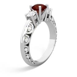 Garnet Art Deco Diamond 6Mm Round Engagment 14K White Gold ring R2003