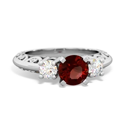 Garnet Art Deco Diamond 6Mm Round Engagment 14K White Gold ring R2003