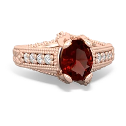 Garnet Antique Style Milgrain Diamond 14K Rose Gold ring R2028