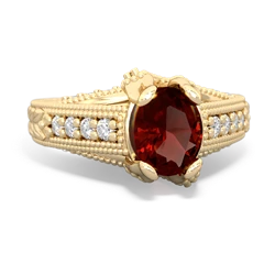 Garnet Antique Style Milgrain Diamond 14K Yellow Gold ring R2028