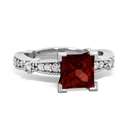 Garnet Sparkling Tiara 6Mm Princess 14K White Gold ring R26296SQ