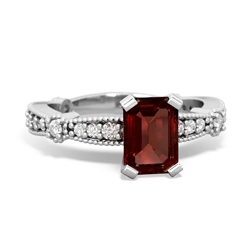 Garnet Sparkling Tiara 7X5mm Emerald-Cut 14K White Gold ring R26297EM