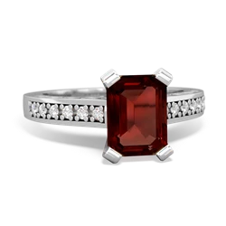 Garnet Art Deco Engagement 8X6mm Emerald-Cut 14K White Gold ring R26358EM