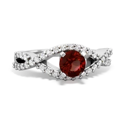 Garnet Diamond Twist 5Mm Round Engagment  14K White Gold ring R26405RD