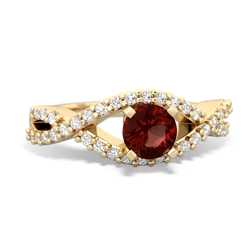 Garnet Diamond Twist 5Mm Round Engagment  14K Yellow Gold ring R26405RD