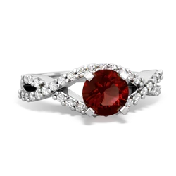 Garnet Diamond Twist 6Mm Round Engagment  14K White Gold ring R26406RD