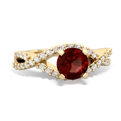 Garnet Diamond Twist 6Mm Round Engagment  14K Yellow Gold ring R26406RD