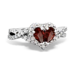 Garnet Diamond Twist 'One Heart' 14K White Gold ring R2640HRT