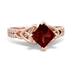 Garnet Celtic Knot 6Mm Princess Engagement 14K Rose Gold ring R26446SQ