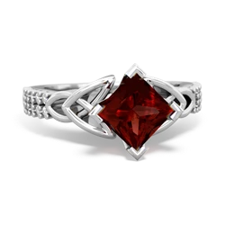 Garnet Celtic Knot 6Mm Princess Engagement 14K White Gold ring R26446SQ