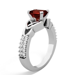 Garnet Celtic Knot 7X5 Emerald-Cut Engagement 14K White Gold ring R26447EM