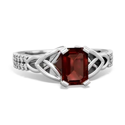 Garnet Celtic Knot 7X5 Emerald-Cut Engagement 14K White Gold ring R26447EM