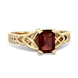 Garnet Celtic Knot 7X5 Emerald-Cut Engagement 14K Yellow Gold ring R26447EM