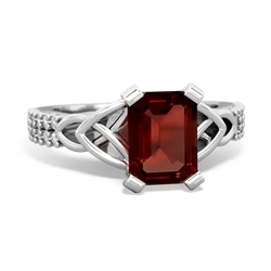 Garnet Celtic Knot 8X6 Emerald-Cut Engagement 14K White Gold ring R26448EM