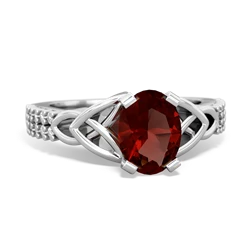 Garnet Celtic Knot 8X6 Oval Engagement 14K White Gold ring R26448VL