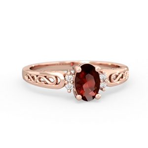 Garnet Filligree Scroll Oval 14K Rose Gold ring R0812