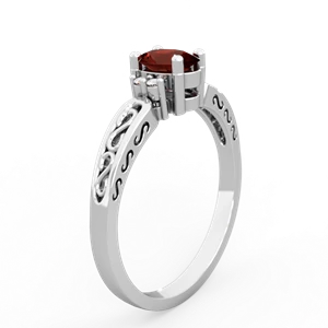 Garnet Filligree Scroll Oval 14K White Gold ring R0812