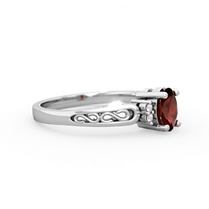 Garnet Filligree Scroll Oval 14K White Gold ring R0812