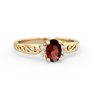 Garnet Filligree Scroll Oval 14K Yellow Gold ring R0812