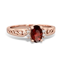 Garnet Filligree Scroll Oval 14K Rose Gold ring R0812