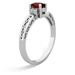 Garnet Filligree Scroll Oval 14K White Gold ring R0812