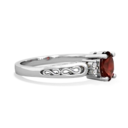 Garnet Filligree Scroll Oval 14K White Gold ring R0812