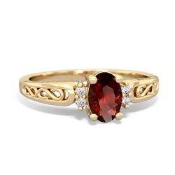 Garnet Filligree Scroll Oval 14K Yellow Gold ring R0812